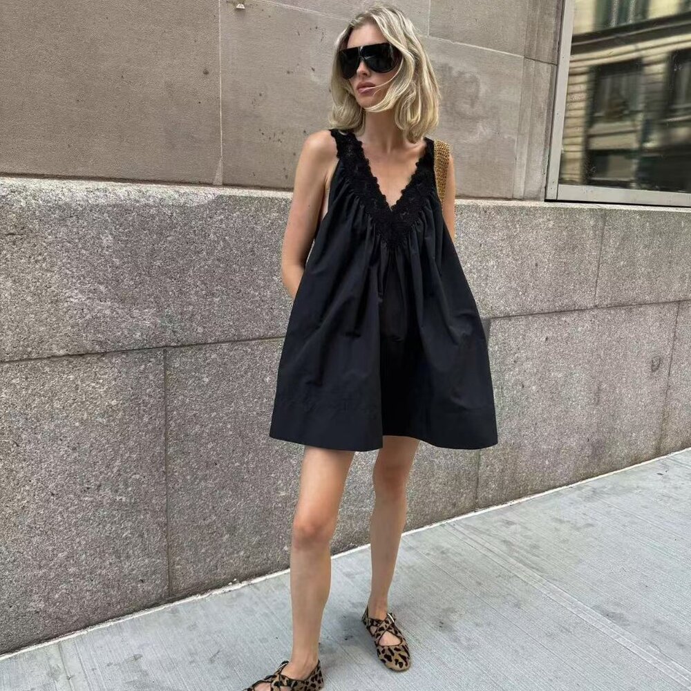 Helsa Black Poplin Mini dress